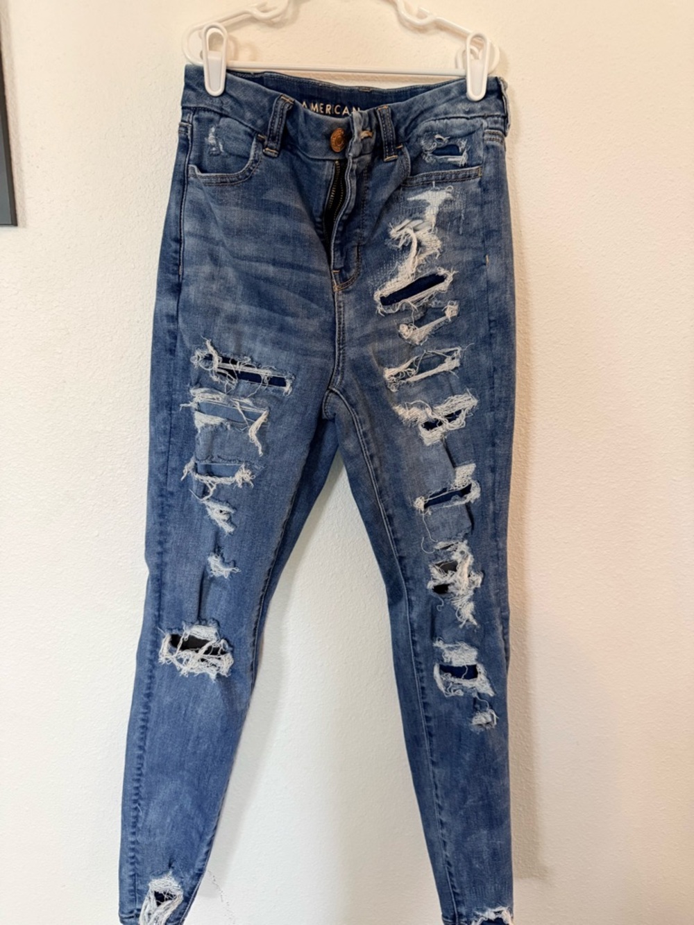 American Eagle Outfitters Women's Distressed Skinny Jeans - Blue